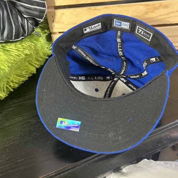 New Era 59Fifty KC Kansas City Royals Fitted Baseball Hat Size 7 3/8 Blue Black - Picture 4 of 6